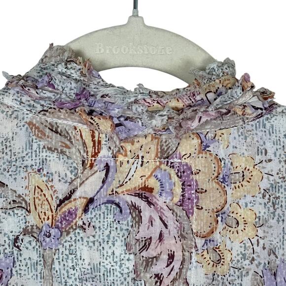 Cino Ruffle Front Blouse Floral Print Button Down Velvet Tie Size L - Picture 10 of 14